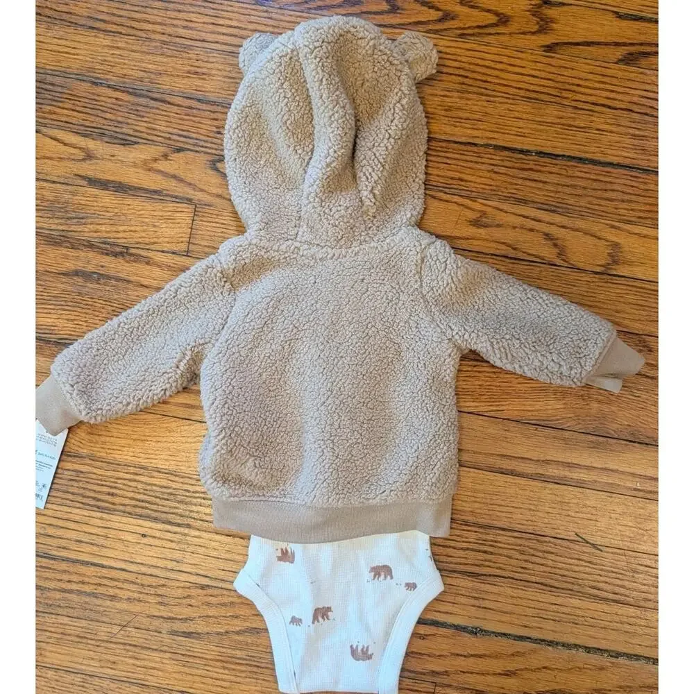 NWT Carters Cozy Bear Zip Hoodie Matching Thermal One Piece Infant Boys 6M